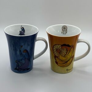 2 porcelain Oscardo Native Artist Maxine Noel Coffee Mugs Rainmaker Dreamcatcher